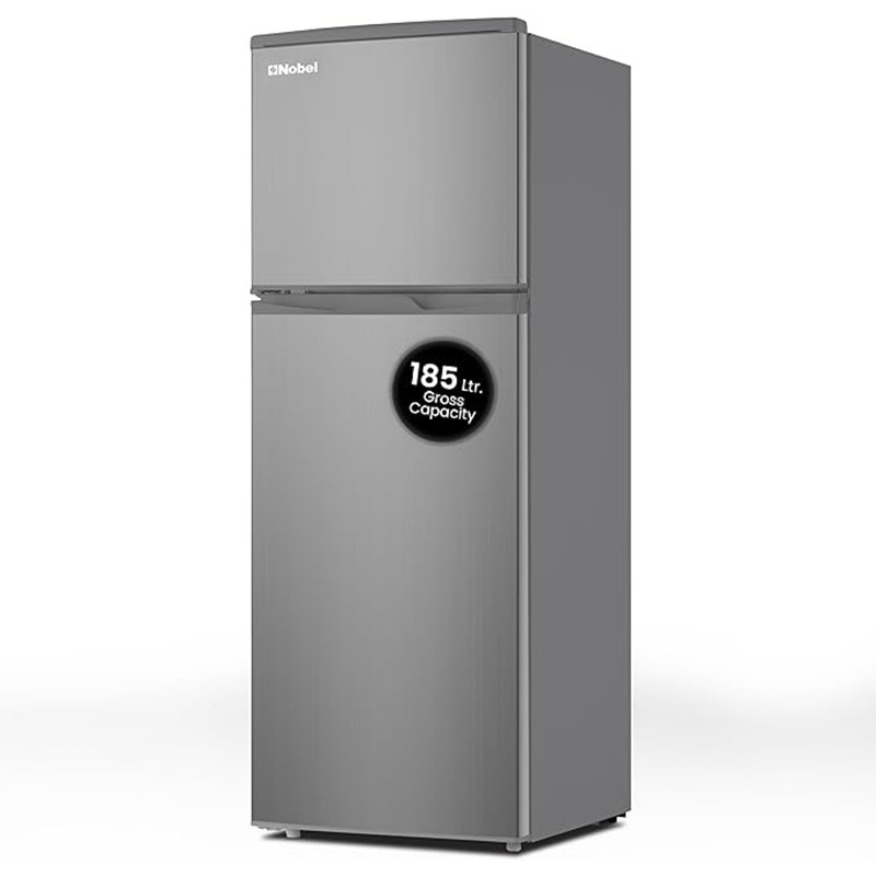 Nobel 185 Liter Double Door Refrigerator with Defrost and R600a Refrigerant – Front View.
