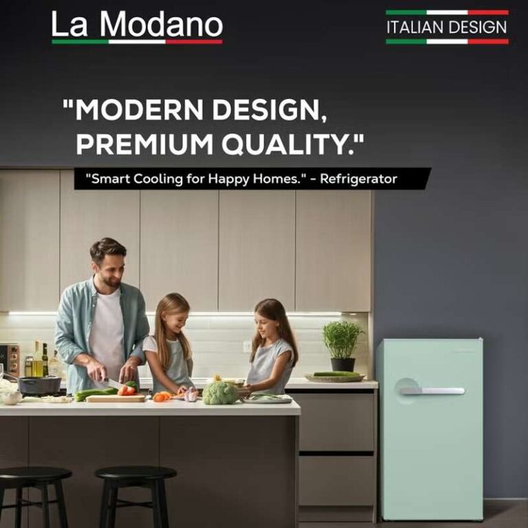 La Modano 90L Single Door Refrigerator, Feature Close-up, Compact Design – Model LMR140G