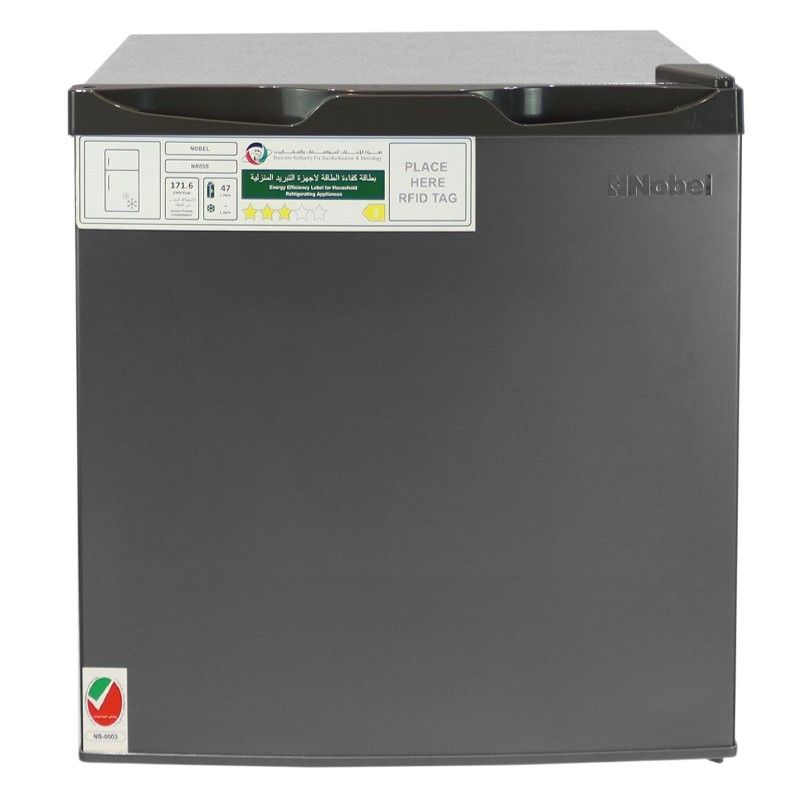 Nobel 47L Single Door Refrigerator in Dark Silver Finish, Front View – Model NR65S