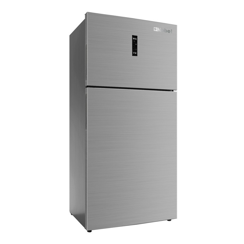 Nobel 700 Liter Double Door Inverter Refrigerator, Stainless Steel Finish – Front View.
