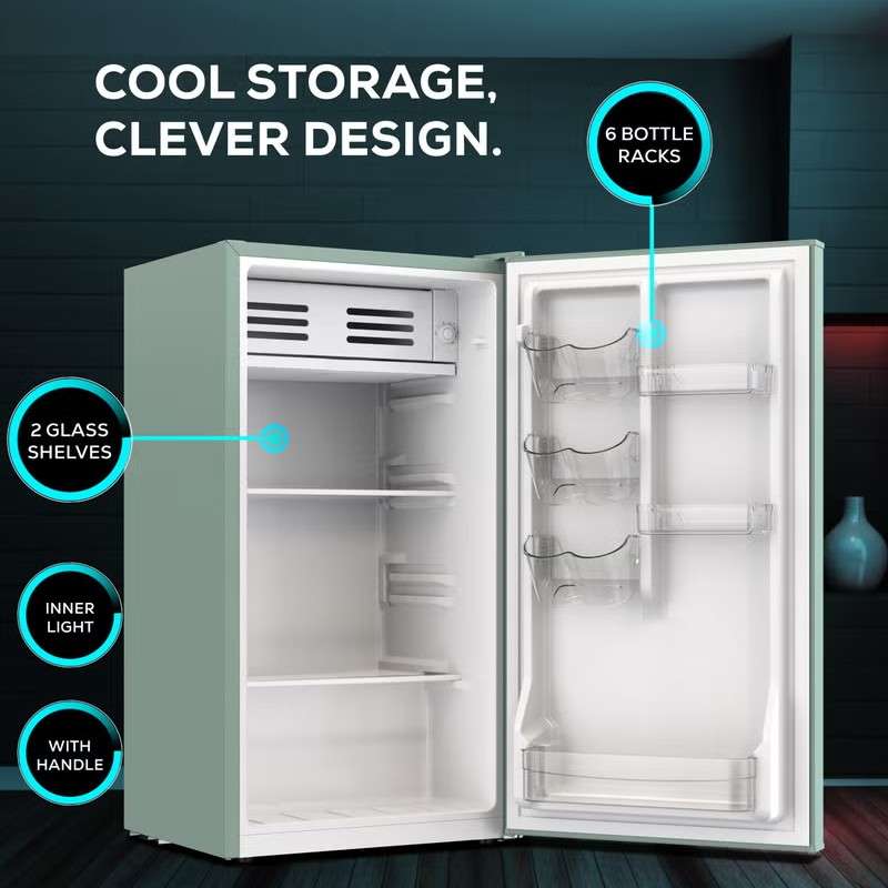 La Modano 90L Single Door Refrigerator with Spacious Interior and Defrost Function, Open Door View – Model LMR140G