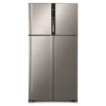 Hitachi 990L Double Door Top Mount Refrigerator, Brilliant Silver, Front View – Model RV990PUK1K1BSL
