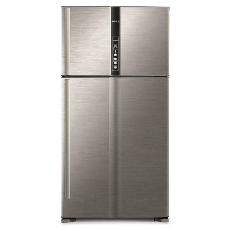 Hitachi 990 Liter Double Door Top Mount Refrigerator in Brilliant Silver – Front View.
