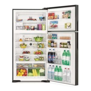 Hitachi 990L Double Door Top Mount Refrigerator, Spacious Interior, Open Door View – Model RV990PUK1K1BSL