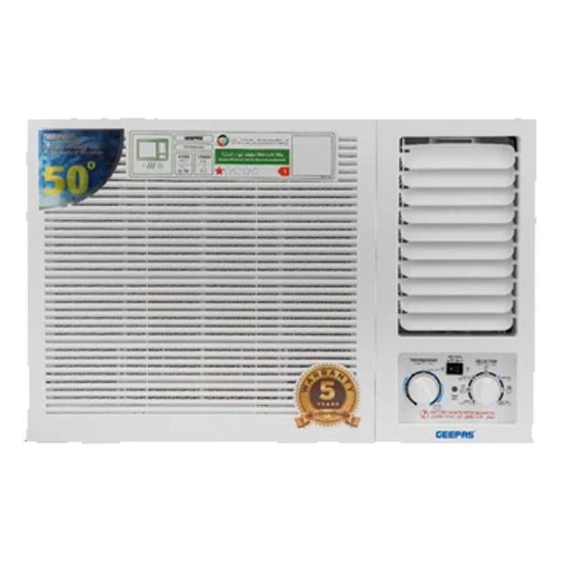 Geepas 1.5 Ton 18000 BTU Window Air Conditioner with Turbo Cooling – Front View.
