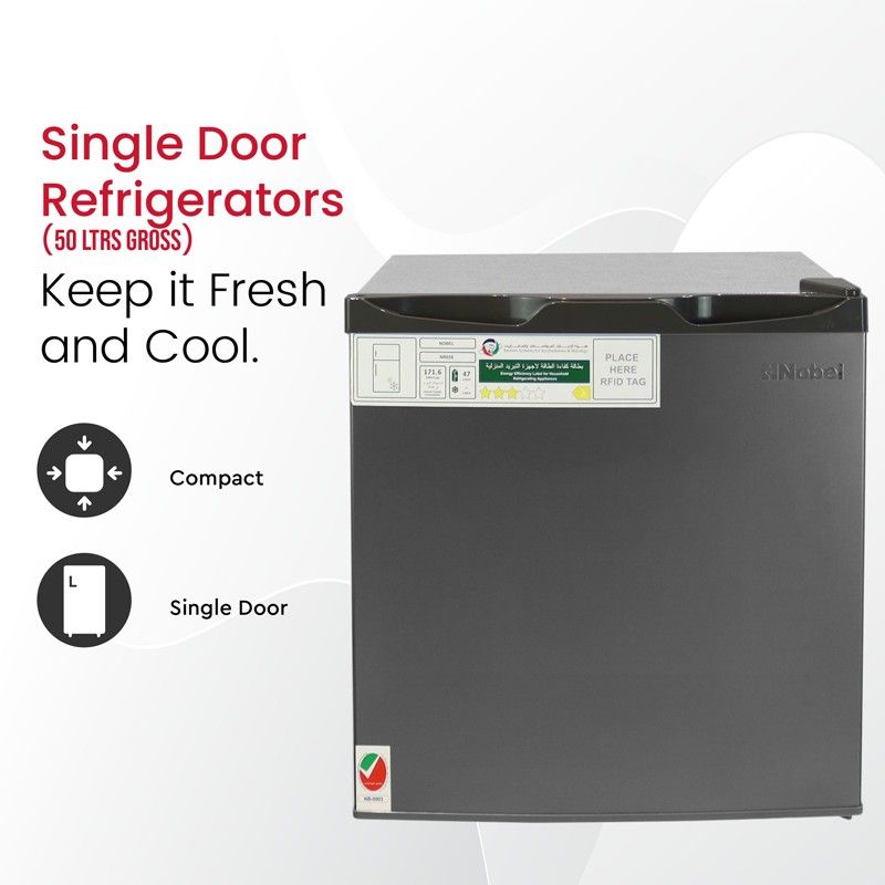 Nobel 47L Single Door Refrigerator, Dark Silver Finish, Feature Close-up – Model NR65S