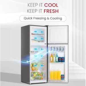 Nobel 185L Double Door Refrigerator with Temperature Control, Vegetable Crisper, Inside Light – Open View, Model NR185RSI