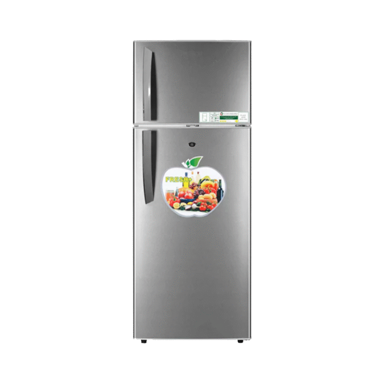 Nikura 250L Double Door Top Mount Refrigerator, Defrost, Silver Finish, Front View – Model ARF250FSS