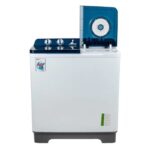 Top view of Geepas GSWM18014 13 Kg Twin Tub Washing Machine showing control panel and twin tubs | منظر علوي لغسالة جيباس مزدوجة الحوض سعة ‎13 كجم‎ GSWM18014