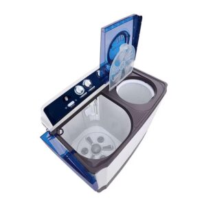 Top view of LG P1461RWN5L showing tub lids and control knobs | المنظر العلوي لغسالة إل جي P1461RWN5L يُظهر أغطية الأحواض وأزرار التحكم