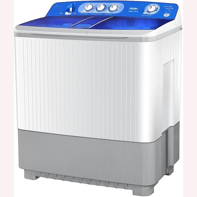 Left side of Haier HWM215-1128S-N showing strong plastic rust-proof body | الجانب الأيسر لغسالة هاير HWM215-1128S-N يظهر الجسم البلاستيكي المقاوم للصدأ