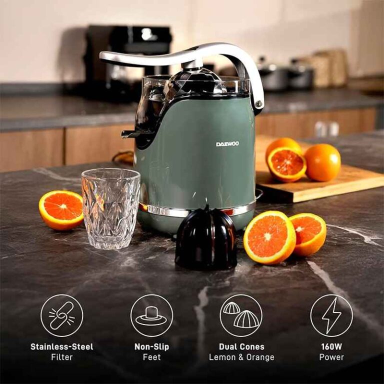 Dual cone juicing system of Daewoo DCJ-1001-GR | مخروطان لعصر الحمضيات من دايو