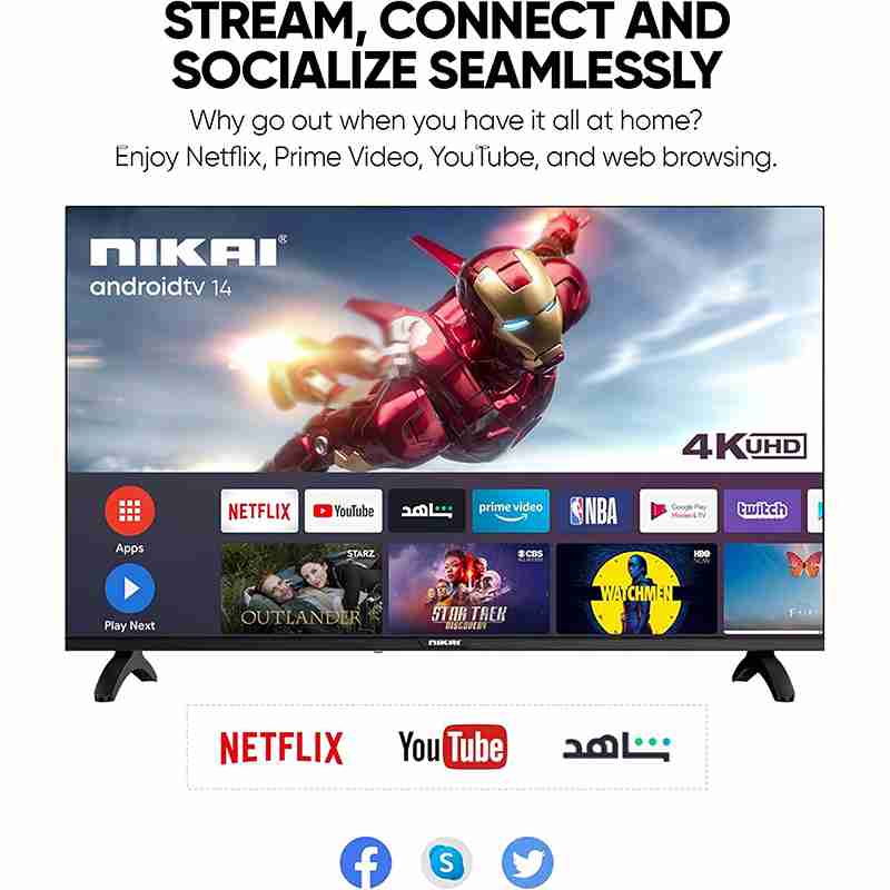 Stunning 4K visuals with Android 14 smart features – تلفزيون نيكاي الذكي بدقة 4K ونظام Android 14