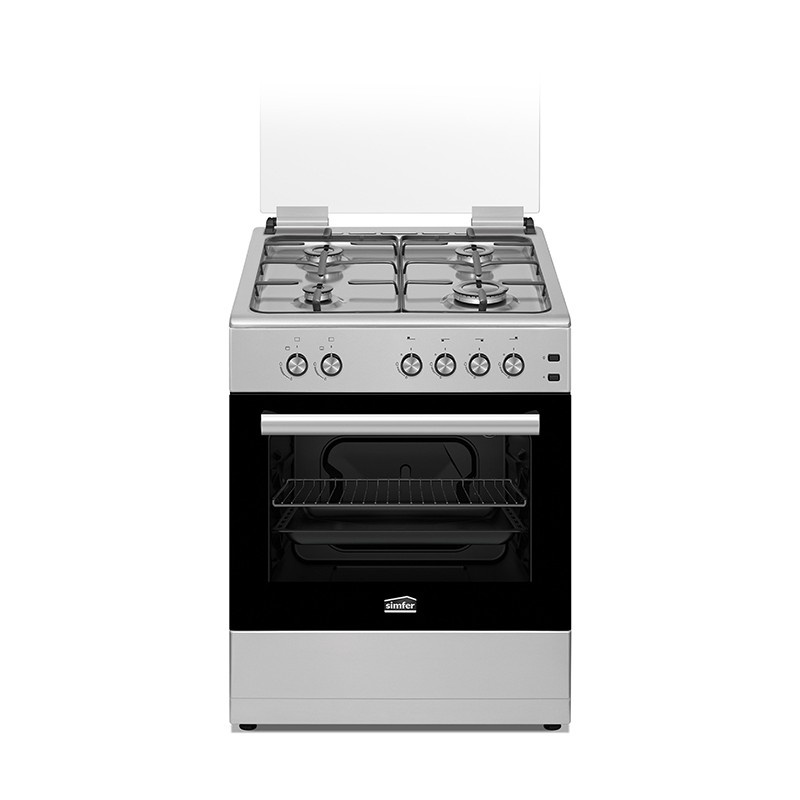 4-burner stainless steel gas cooker with removable oven glass – بوتجاز سيمفر بأربع شعلات وهيكل ستانلس ستيل