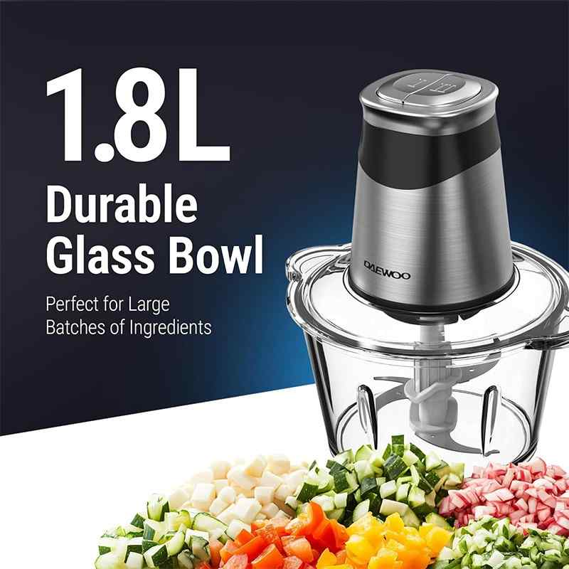 1.8L glass bowl and stainless steel blades | وعاء زجاجي وشفرات حادة من الستانلس ستيل
