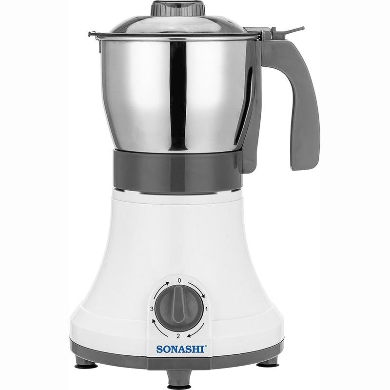 Powerful 400W coffee grinder with stainless steel jar and blades.