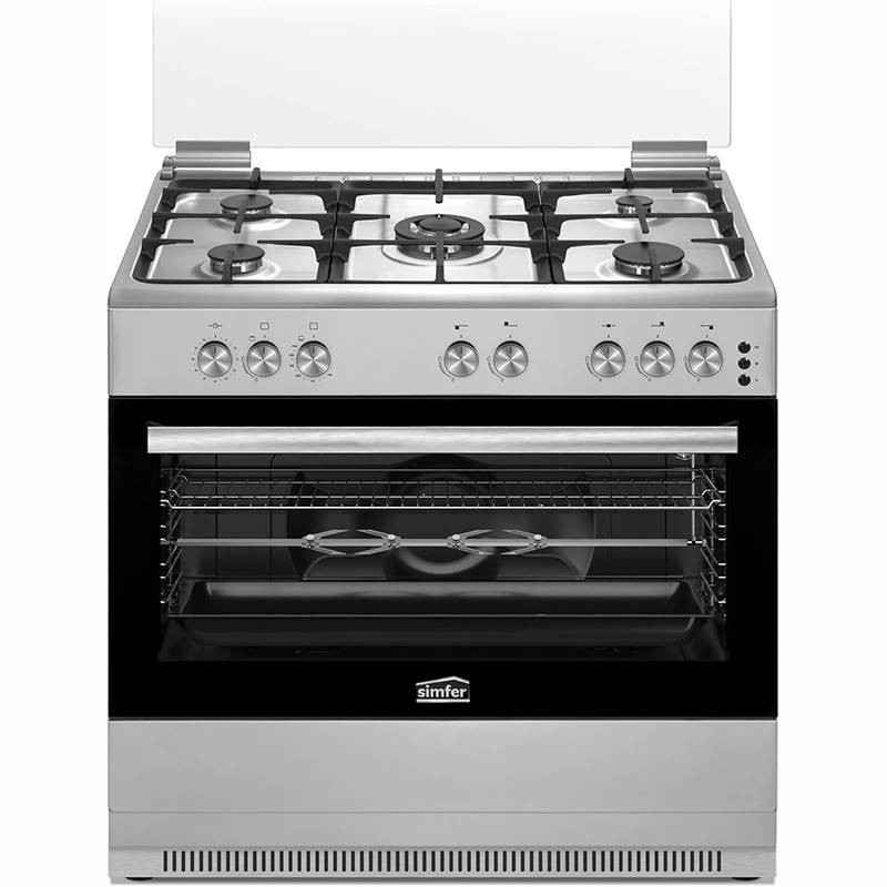 : 5-burner stainless steel gas cooker with gray ceramic oven – بوتجاز سيمفر بخمس شعلات وفرن سيراميك