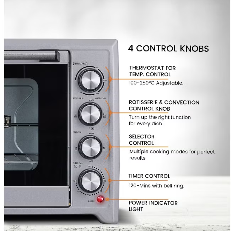 NEO60PI Features Convection Rotisserie 2000W النص البديل: مميزات فرن NEO60PI مروحة وشواية 2000 واط